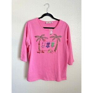 NEW Quacker Factory Sweater Women's Size Large Beach Bikini Sequin Beaded Top